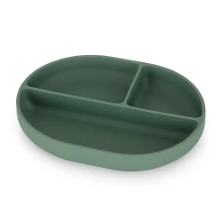 PETITE&MARS Silikonowy talerzyk z przegródkami owalny Take&Match Misty Green 6m+