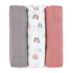PETITE&MARS Pieluszki z muślinu bambusowego 3 szt Moussy Rose Rainbows, 68 x 68 cm
