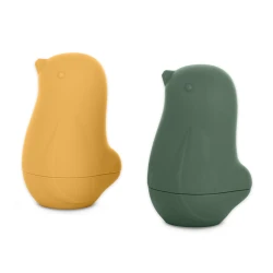 PETITE&MARS Silikonowe zabawki kąpielowe Love birds Ochre Green 2 szt. 6m+