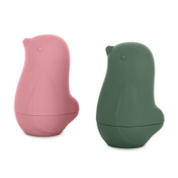 PETITE&MARS Silikonowe zabawki kąpielowe Love birds Rose Green 2 szt. 6m+